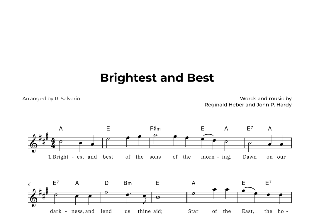 Brightest and Best (Key of A Major) (arr. R. Salvario)