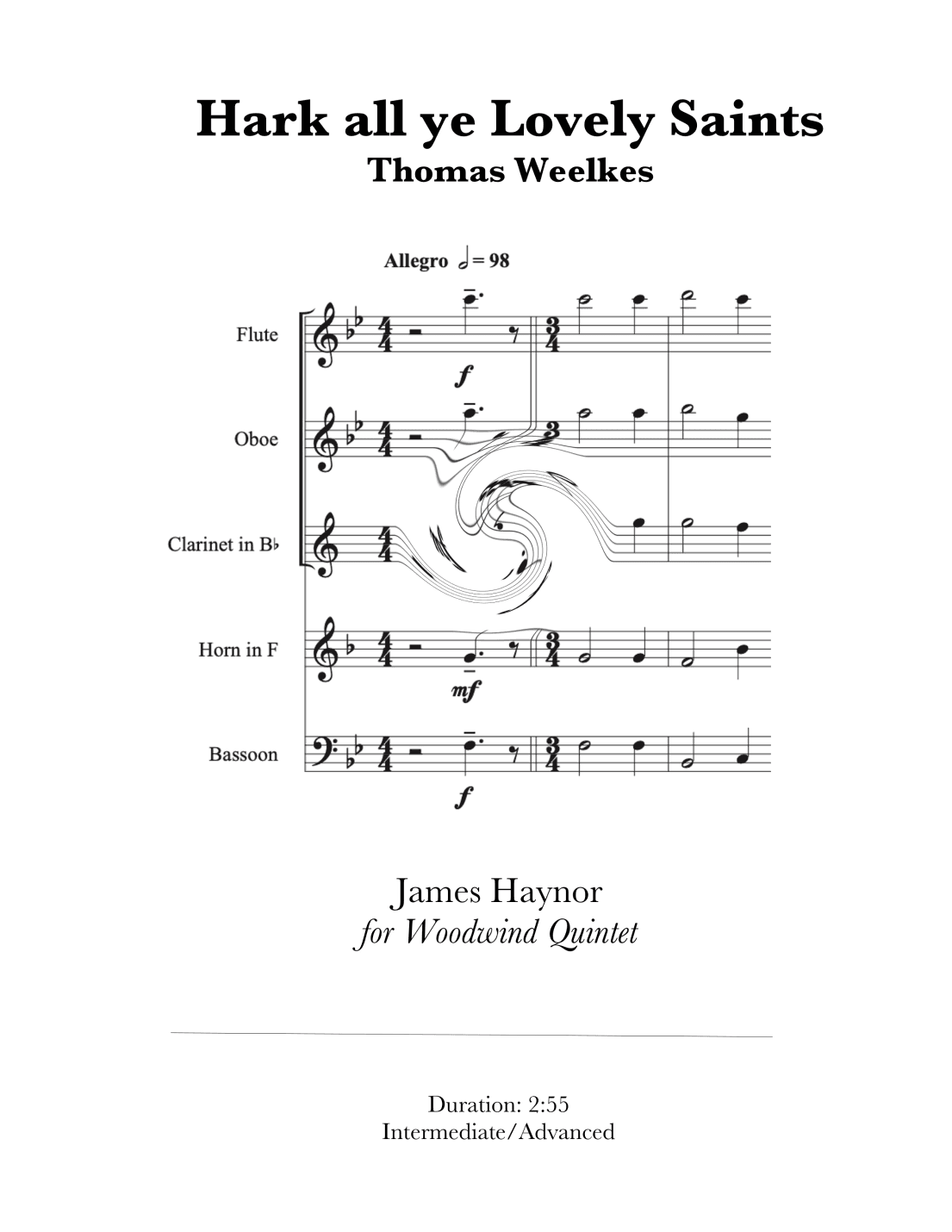 Hark all ye Lovely Saints for Woodwind Quintet (arr. James Haynor)