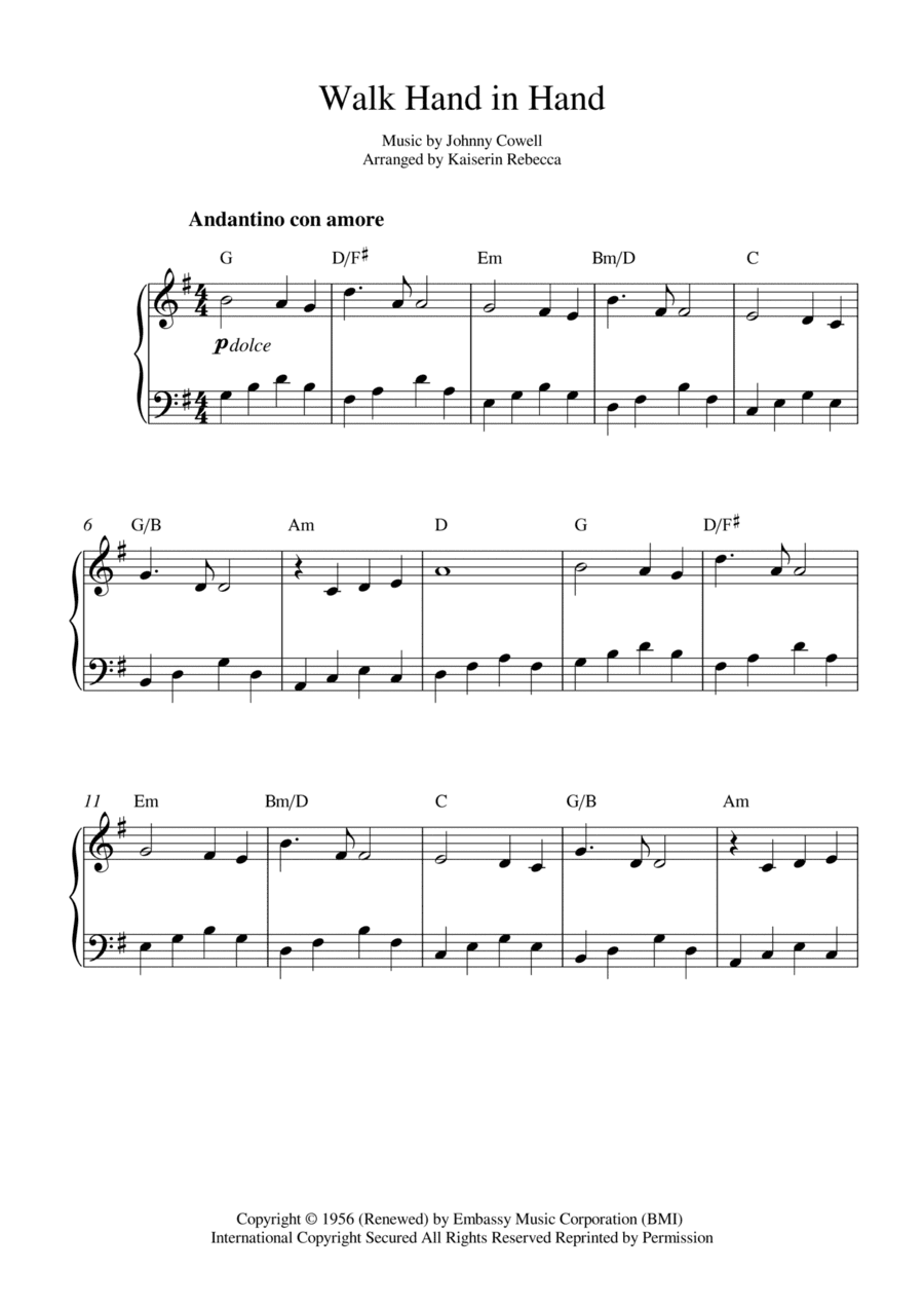 Walk Hand In Hand (arr. Kaiserin Rebecca)