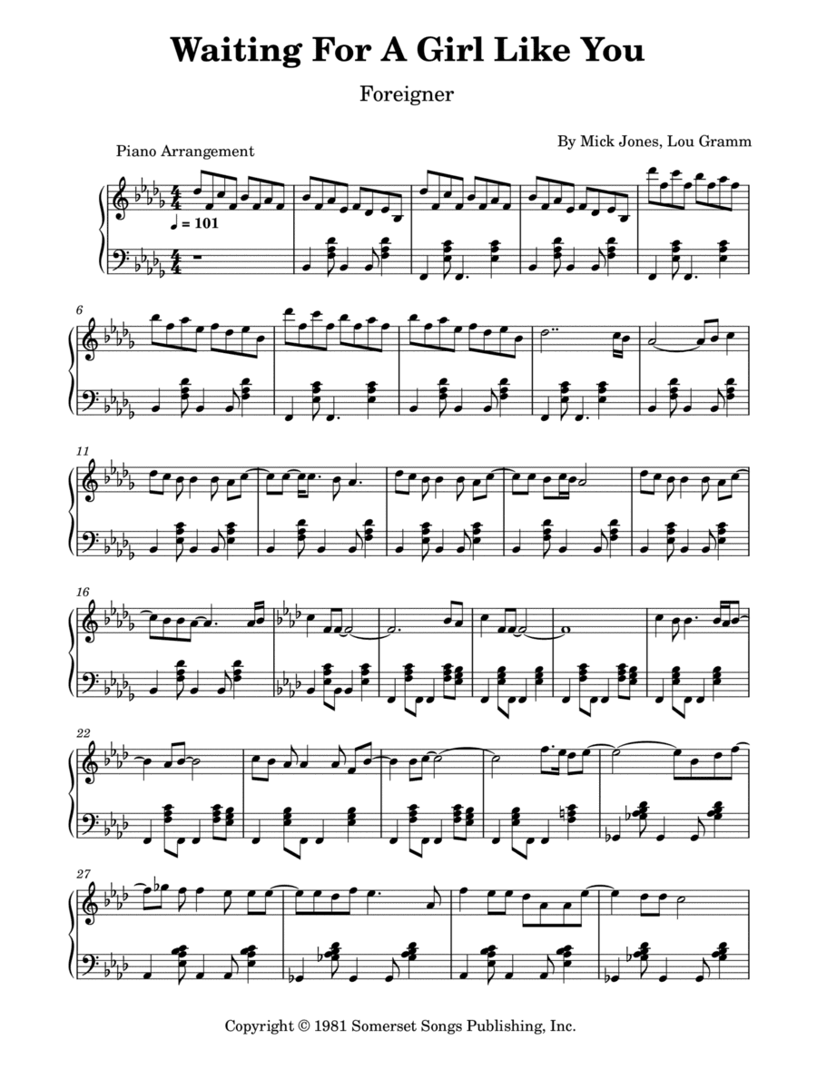Waiting For A Girl Like You (arr. Piano Go Life)