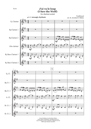 J'ai Vu Le Loup (mixed clarinet ensemble) (arr. Kathleen Arends & Drake Mabry)