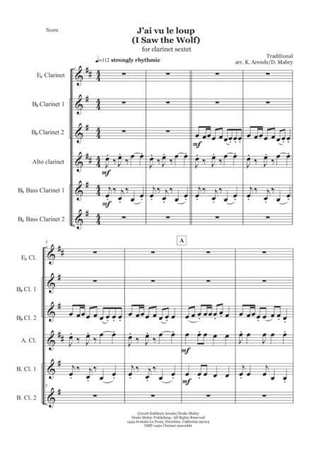 J'ai Vu Le Loup (mixed clarinet ensemble) (arr. Kathleen Arends & Drake Mabry)
