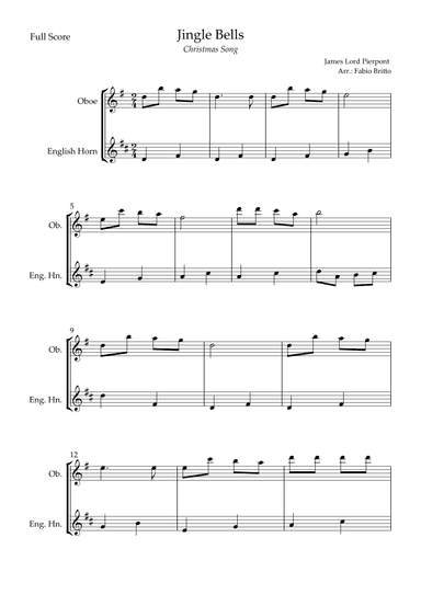 Jingle Bells (Christmas Song) for Oboe & English Horn Duo (arr. Fabio Britto)