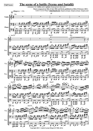 The scene of a battle (Scena unei batalii) - miniature for violin and/or piano (harp/guitar) duo/sol