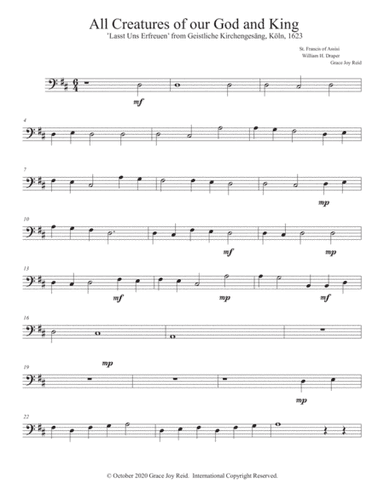 Trombone part for All Creatures of Our God and King for Brass Quintet and Piano (arr. Creating Music Joy)