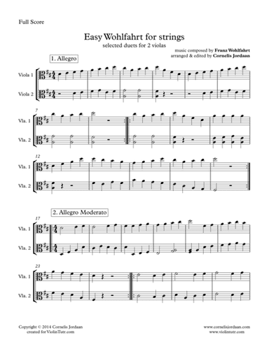 Easy Wohlfahrt for strings - selected duets for 2 violas (arr. Cornelis Jordaan)