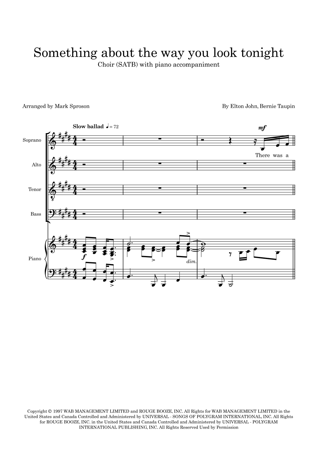 Something About The Way You Look Tonight (arr. Mark Sproson)