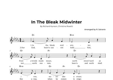 In The Bleak Midwinter (Key of D-Flat Major) (arr. R. Salvario)