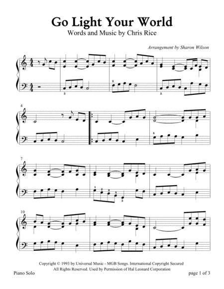 Go Light Your World (arr. Sharon Wilson)
