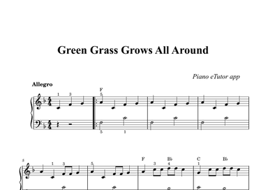 Green Grass Grows All Around (folk song) - piano (arr. Piano eTutor app)