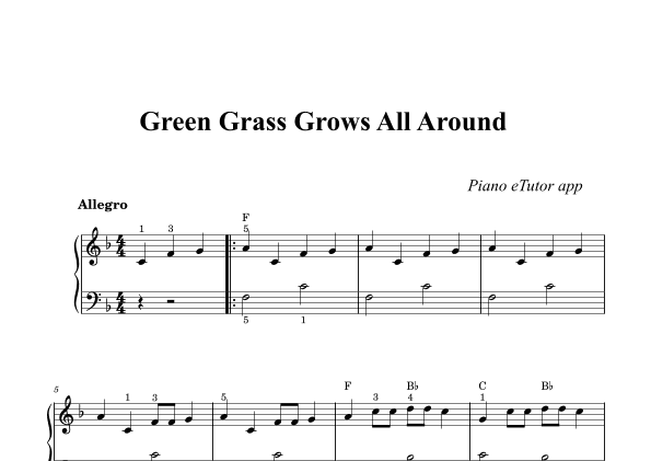 Green Grass Grows All Around (folk song) - piano (arr. Piano eTutor app)