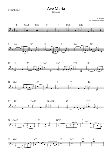 Ave Maria (Gounod) for Trombone Solo with Chords (F Major) (arr. Fernando Britto)