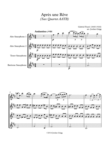 Après une Rêve (Sax Quartet AATB) (arr. Jordan Grigg)