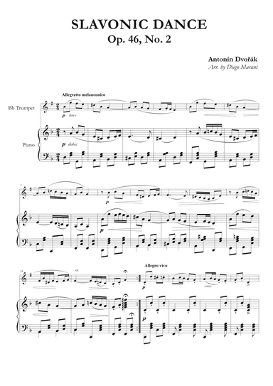 Slavonic Dance Op. 46 No. 2 for Trumpet and Piano (arr. Diego Marani)