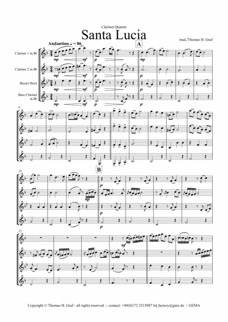 Santa Lucia - Italian Folk Song - Here in the twighlight - Clarinet Quartet (arr. Thomas H. Graf)