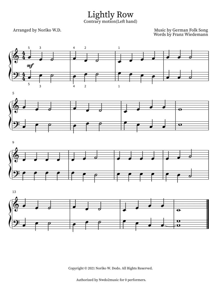 Lightly row - Contrary motion version (before learning Bach) (arr. Noriko W.D.)