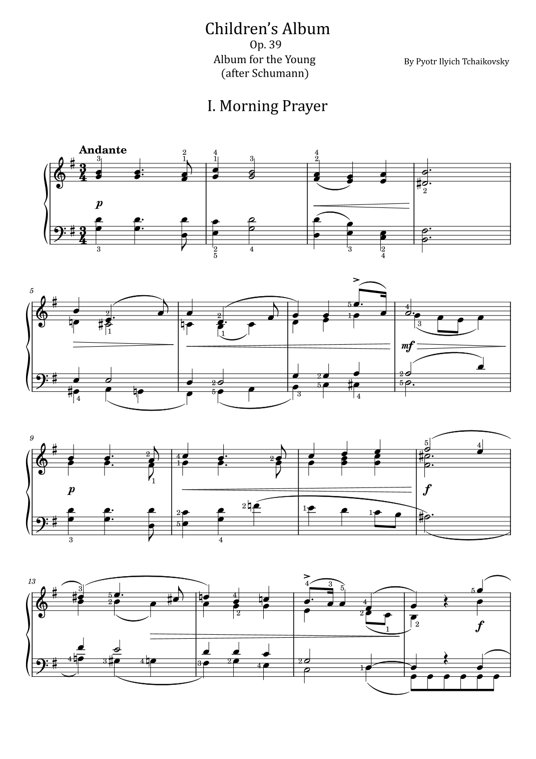 Tchaikovsky, Op. 39 Children's Album - Original With Fingered - For Piano Solo Complete (arr. poon)