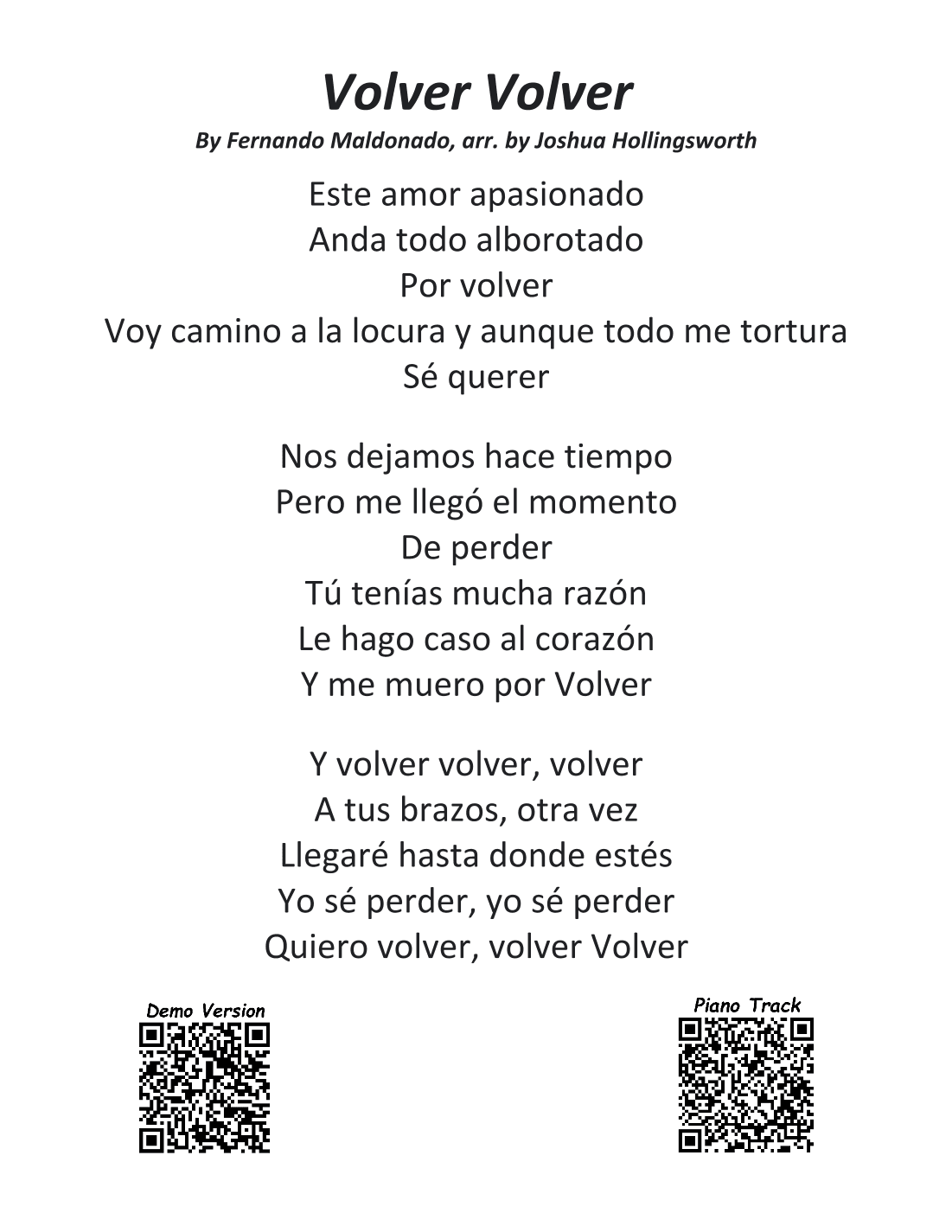 Volver, Volver (arr. Joshua Hollingsworth)