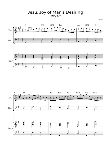 Jesu, Joy of Man's Desiring - Trumpet and Trombone with piano and chods (arr. Alex Nunes Rodrigues)