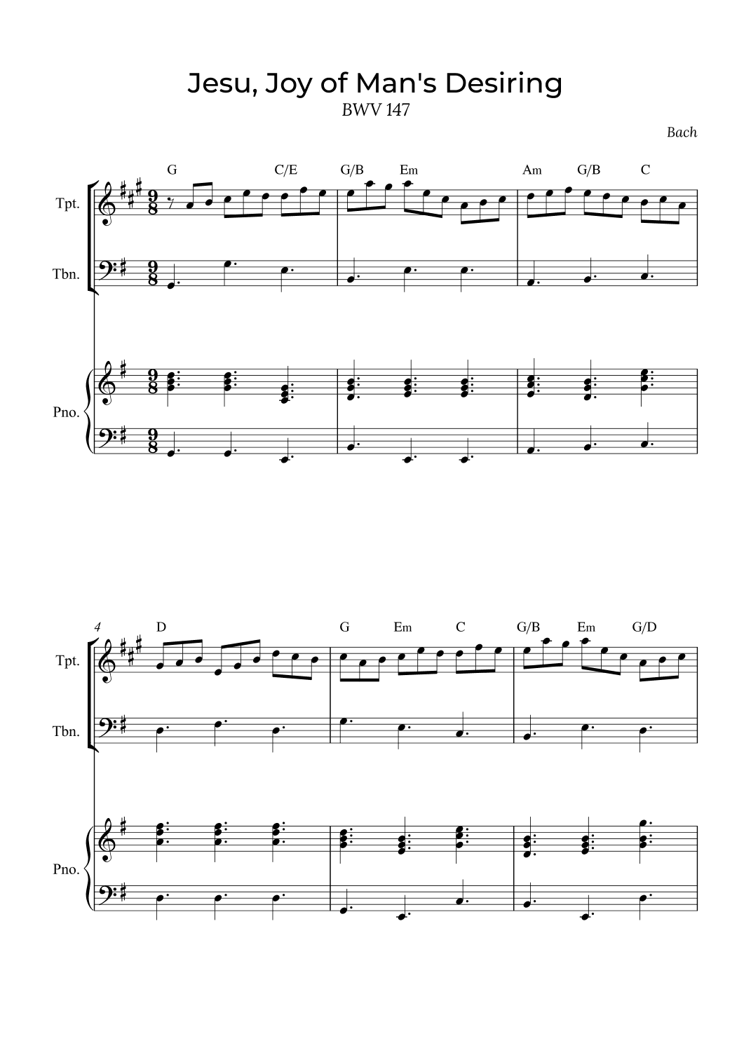 Jesu, Joy of Man's Desiring - Trumpet and Trombone with piano and chods (arr. Alex Nunes Rodrigues)