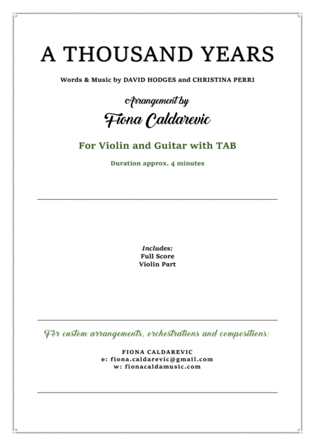 A Thousand Years (arr. Fiona Caldarevic)