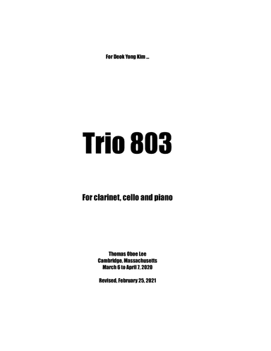 Trio 803 (2020) for clarinet, cello and piano