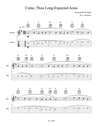 Come, Thou Long-Expected Jesus (Guitar Solo or Duet with TAB) (arr. B. C. Dockery)