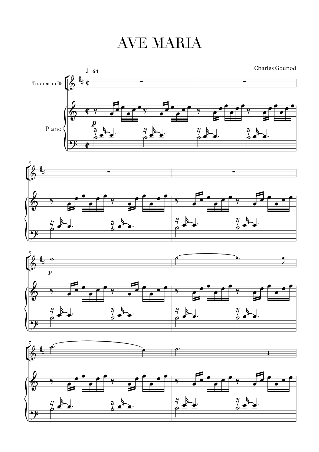 Charles Gounod - Ave Maria for Trumpet in Bb Solo (arr. Cadenza Editions)