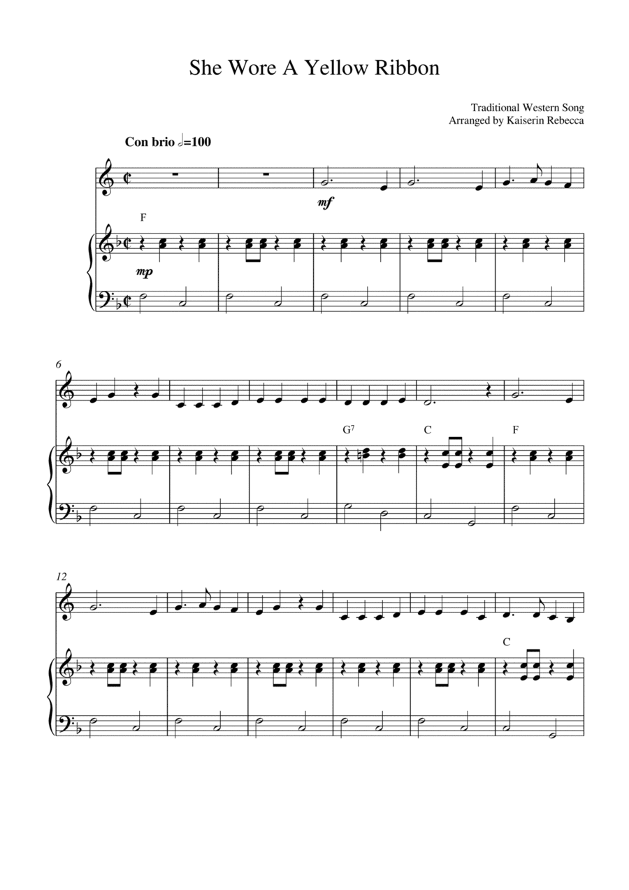 She Wore A Yellow Ribbon (for English horn solo and piano accompaniment) (arr. Kaiserin Rebecca)