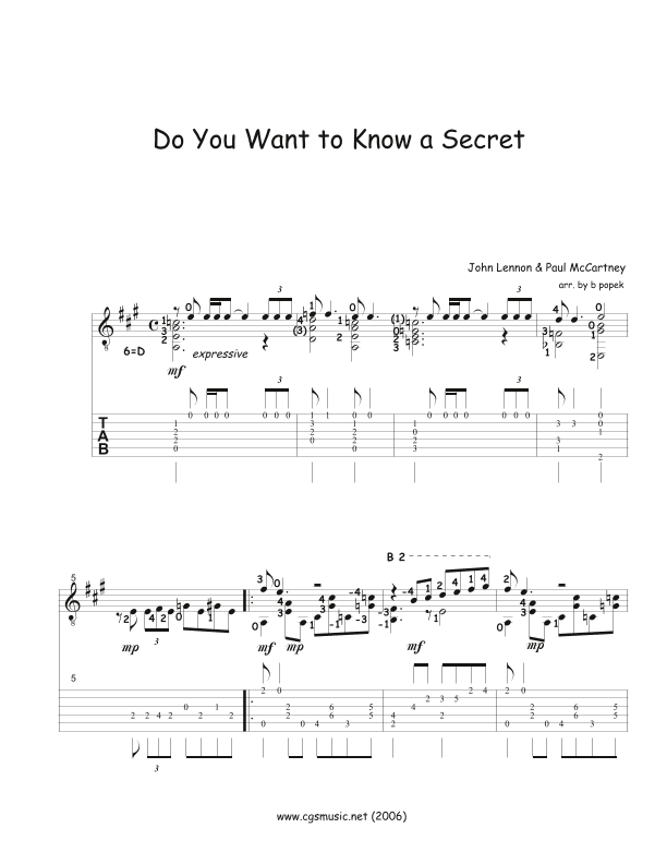 Do You Want To Know A Secret? (arr. b popek)