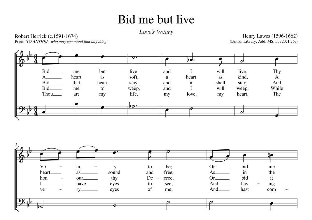 Bid me but live (arr. Early Music Scores)