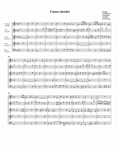 Cueurs desolez (arrangement for 5 recorders) (arr. Gil Garty)