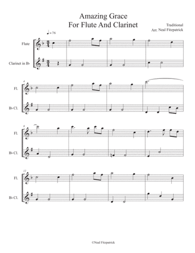 Amazing Grace For Flute And Clarinet (arr. Neal Fitzpatrick Editions)