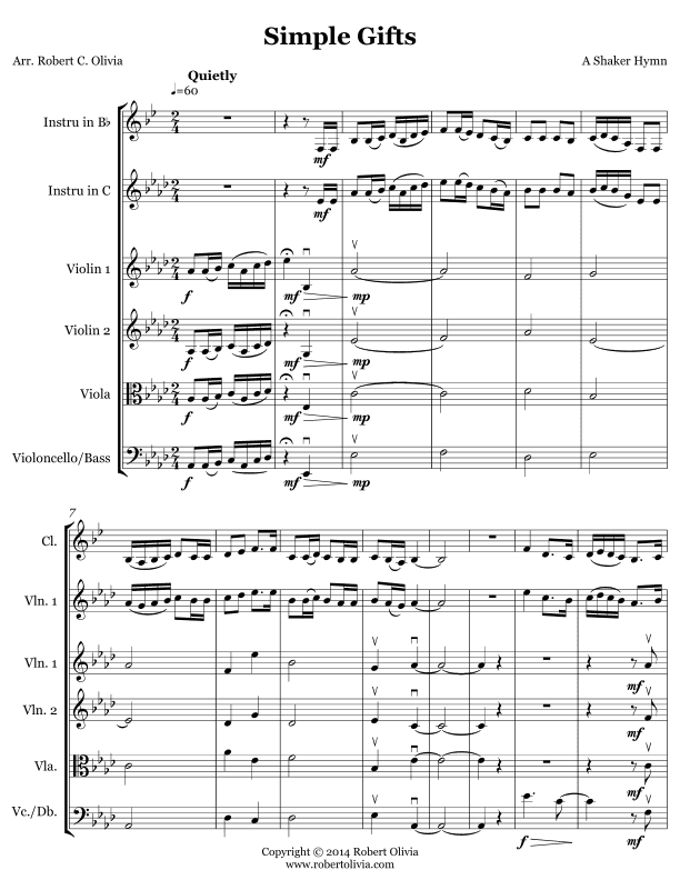 Simple Gifts - A Shaker Hymn (arr. Robert C. Olivia)