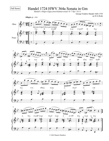 Handel's Gigue or Tarantela For Oboe or English Horn (arr. R G Roth)