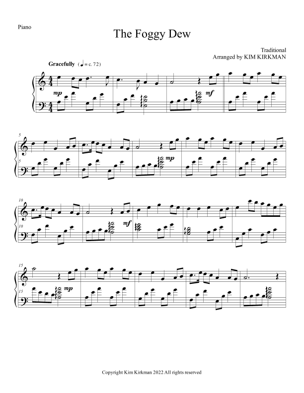 The Foggy Dew - arranged for piano (no black notes required) (arr. Kim Kirkman)