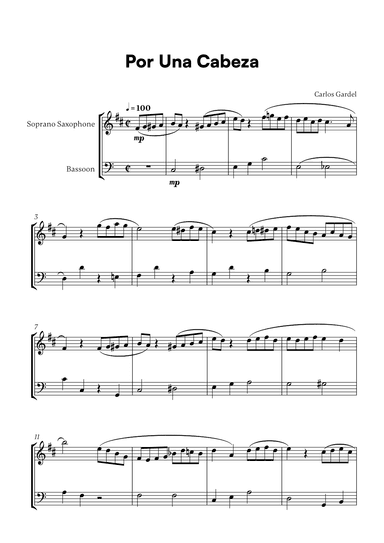 Carlos Gardel - Por Una Cabeza for Soprano Saxophone and Bassoon (arr. Cadenza Editions)