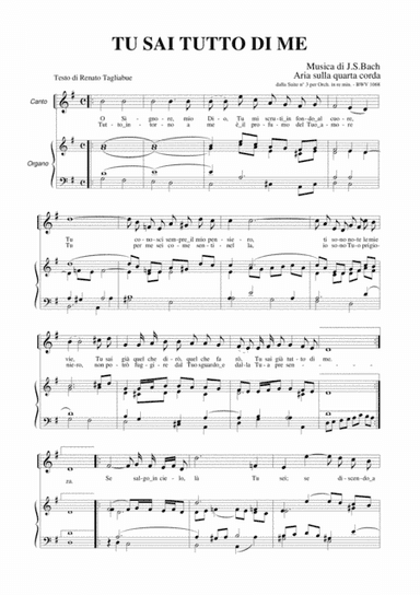 AIR ON G STRING - Tu sai tutto di me - J.S.Bach . Arr. for Soprano (or Tenor) and Organ (arr. R.Tagliabue)