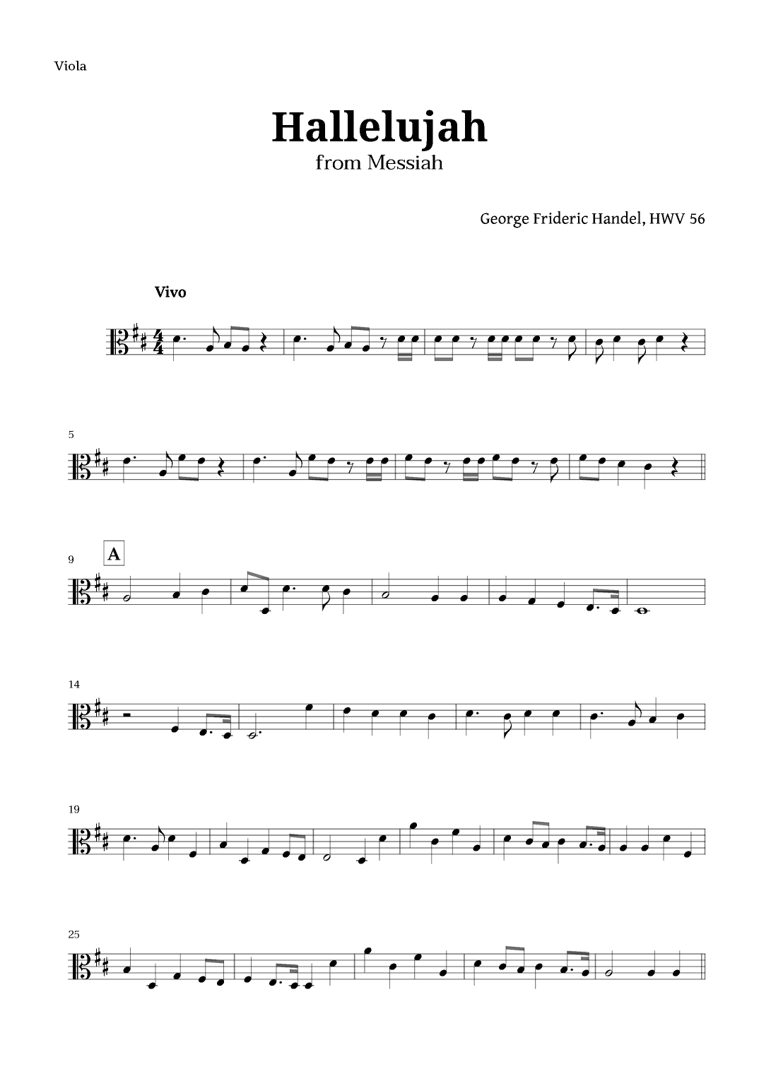 Hallelujah by Handel for Viola (arr. Langanho)