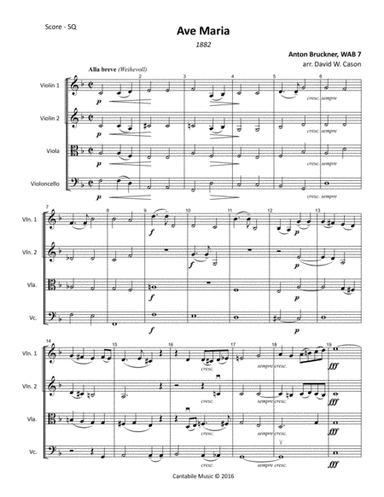 Ave Maria WAB 7(Bruckner) STRING QUARTET (arr. David W. Cason)