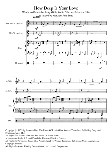 How Deep Is Your Love  from the Motion Picture SATURDAY NIGHT FEVER (arr. Matthew Jose Tung)