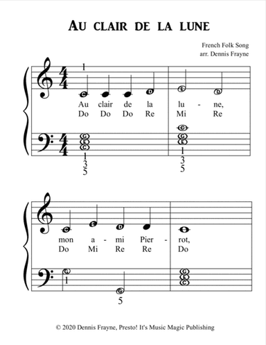 Au clair de la lune (big alpha note notation) (arr. Dennis Frayne)