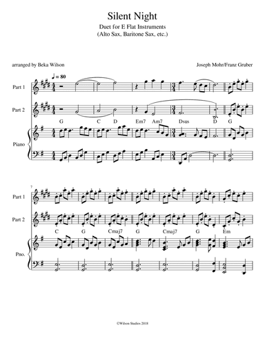 Silent Night--alto sax duet (arr. Beka Wilson)