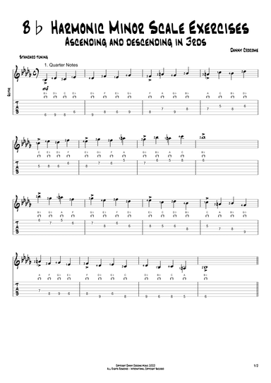 Bb Harmonic Minor Scale Exercises - Ascending and Descending in 3rds