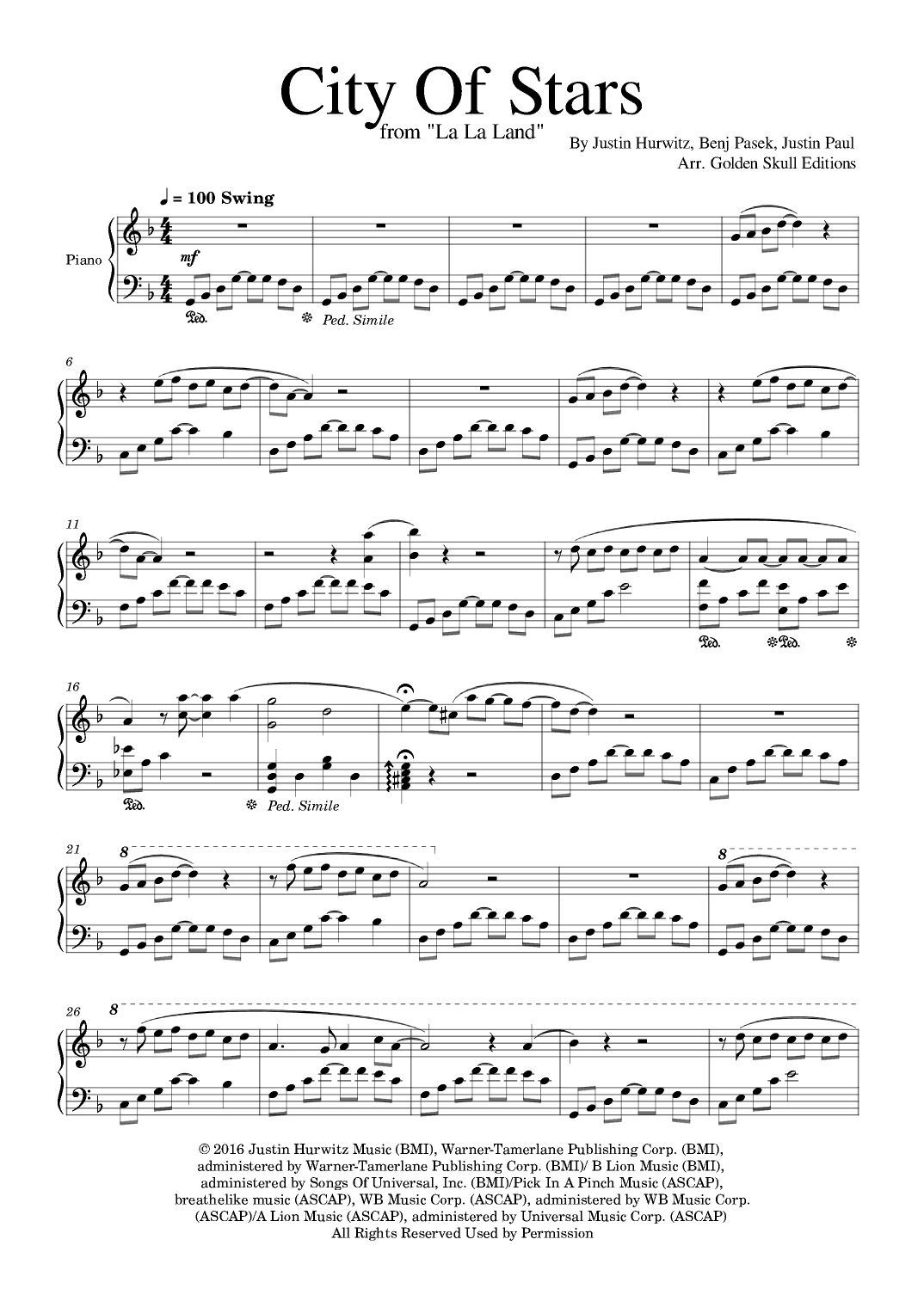 City Of Stars (arr. Golden Skull Editions)