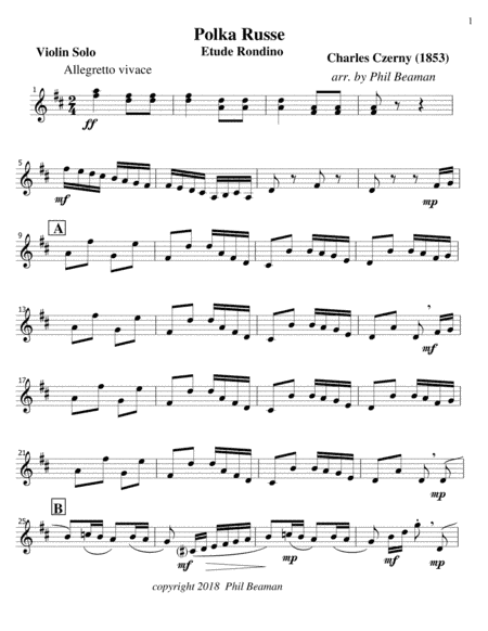 Polka Russe-Czerny-Violin Solo (arr. Phil Beaman)