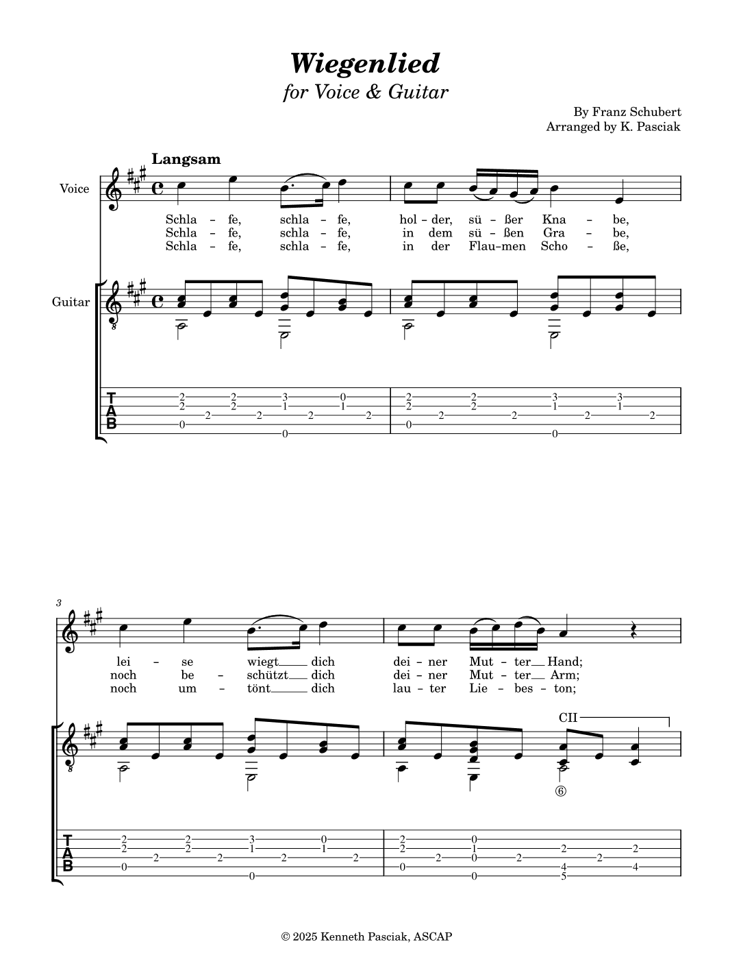 Wiegenlied (for Voice and Guitar) (arr. Kenneth Pasciak)