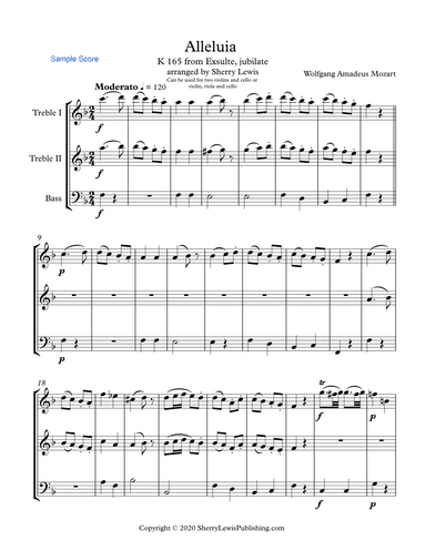ALLELUIA from Exsulte, Jubilate, Intermediate Level, Trio for String Trio for Woodwind Trio, any com (arr. Sherry Lewis)