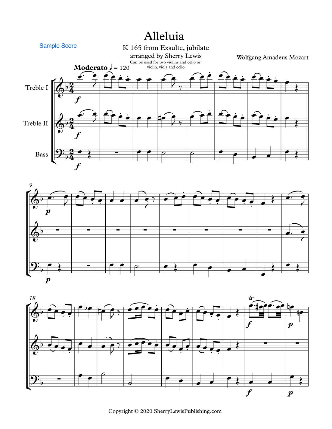 ALLELUIA from Exsulte, Jubilate, Intermediate Level, Trio for String Trio for Woodwind Trio, any com (arr. Sherry Lewis)