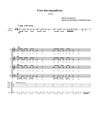 Coro das Maçadeiras (SATB and percussion) - with optional String Orchestra or Brass Quartet